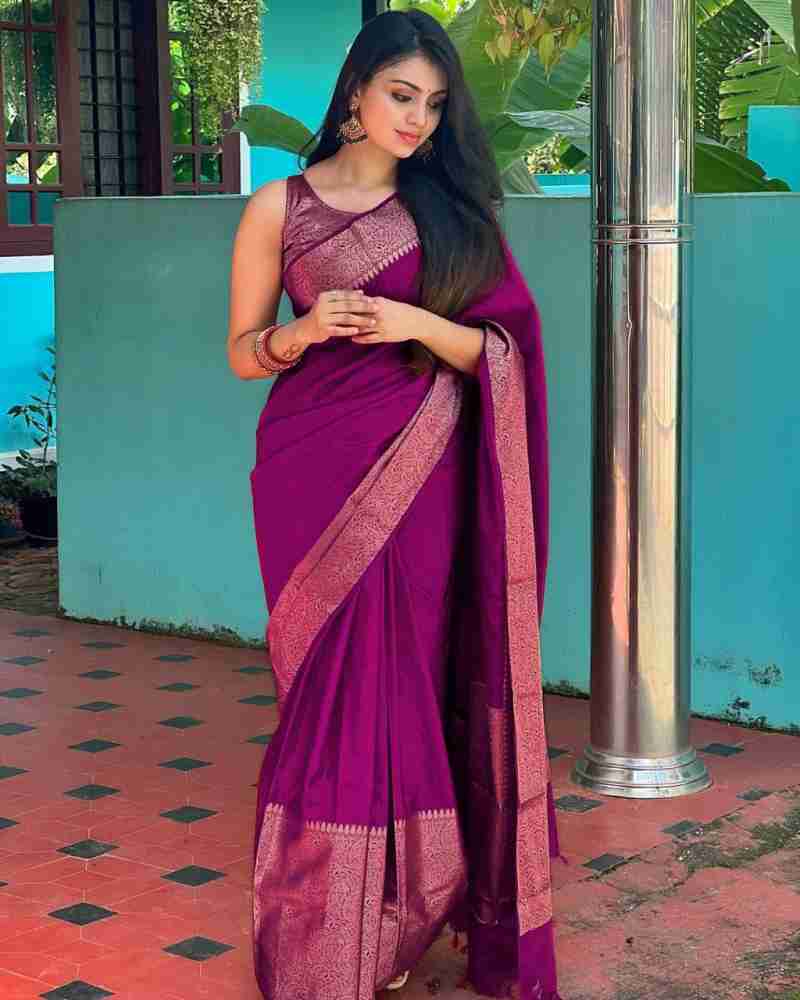 Adorning Purple Soft Silk Saree With Gratifying Blouse Piece Shriji Main image