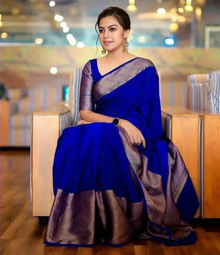 Adoring Royal Blue Soft Silk Saree With Bucolic Blouse Piece Shriji