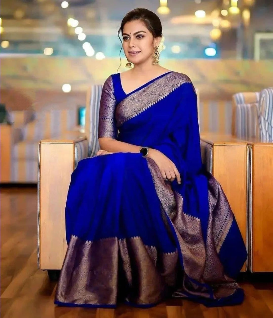 Adoring Royal Blue Soft Silk Saree With Bucolic Blouse Piece Shriji