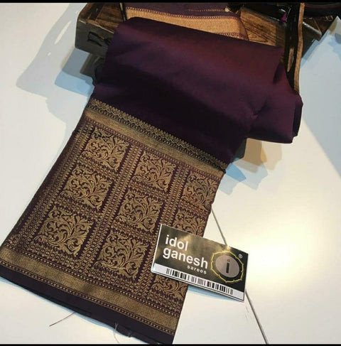 Smashing Wine Soft Silk Saree With Lassitude Blouse Piece KP Main image