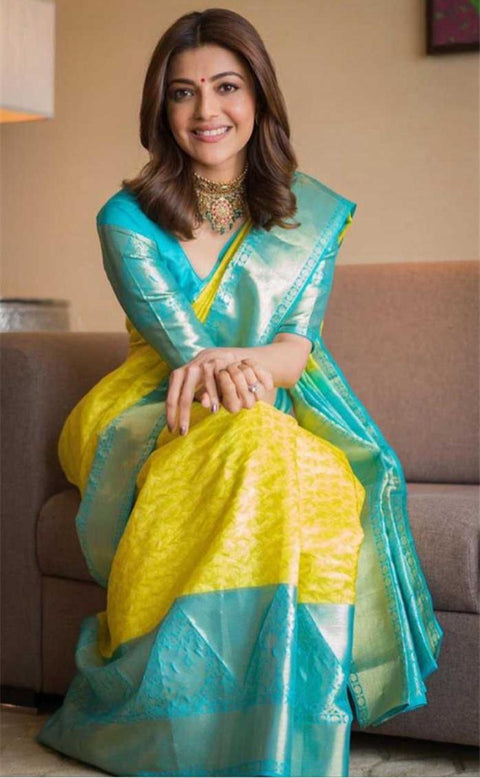Refreshing Yellow Soft Silk Saree With Extraordinary Blouse Piece KP Main image