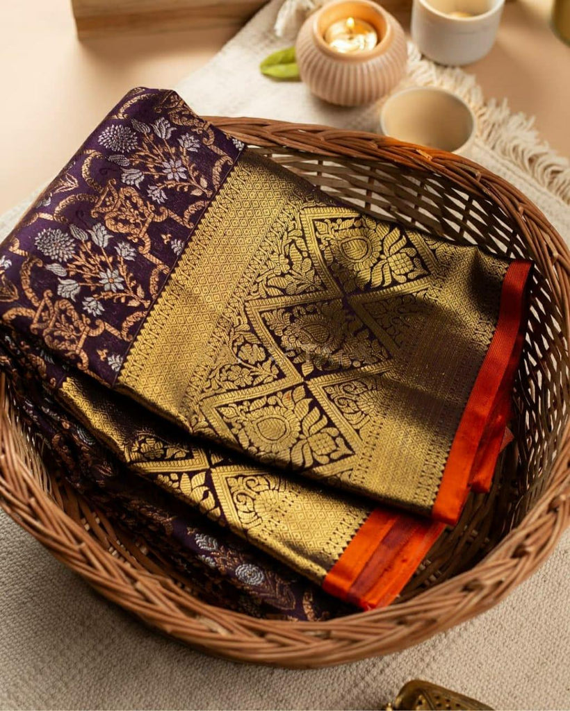 Tempting Wine Soft Banarasi Silk Saree With Luxuriant Blouse Piece KP