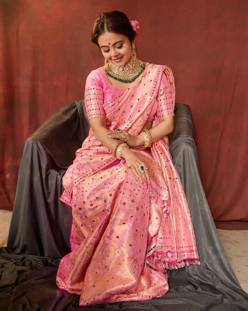 Propinquity Pink Soft Silk Saree With Flaunt Blouse Piece KP