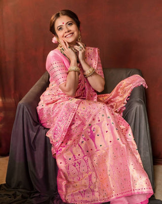 Propinquity Pink Soft Silk Saree With Flaunt Blouse Piece KP