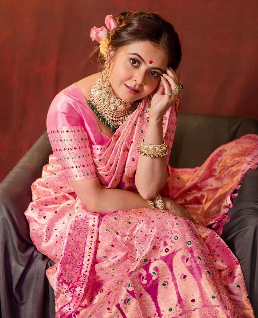 Propinquity Pink Soft Silk Saree With Flaunt Blouse Piece KP