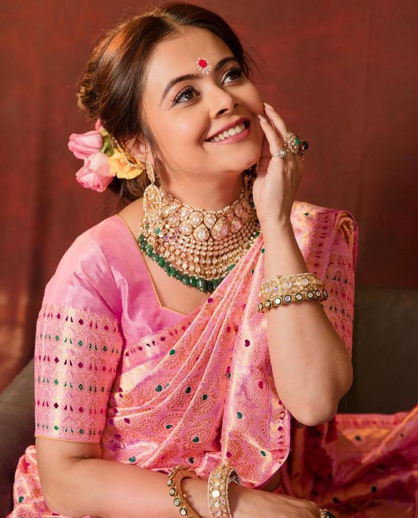 Propinquity Pink Soft Silk Saree With Flaunt Blouse Piece KP