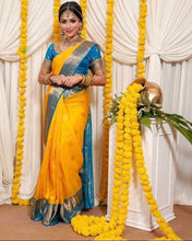 Load image into Gallery viewer, Majesty Yellow Soft Banarasi Silk Saree With Angelic Blouse Piece KP