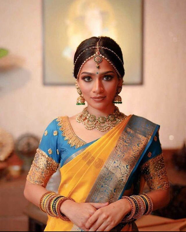 Majesty Yellow Soft Banarasi Silk Saree With Angelic Blouse Piece KP
