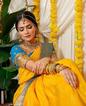 Load image into Gallery viewer, Majesty Yellow Soft Banarasi Silk Saree With Angelic Blouse Piece KP