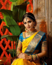 Load image into Gallery viewer, Majesty Yellow Soft Banarasi Silk Saree With Angelic Blouse Piece KP