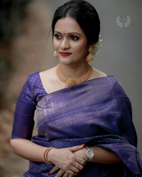 Mellifluous Blue Soft Silk Saree With Most Ideal Blouse Piece KP Main image