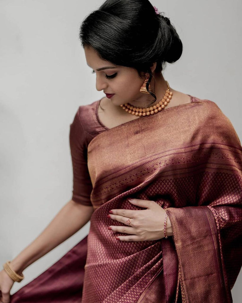 Mellifluous Maroon Soft Silk Saree With Demure Blouse Piece KP