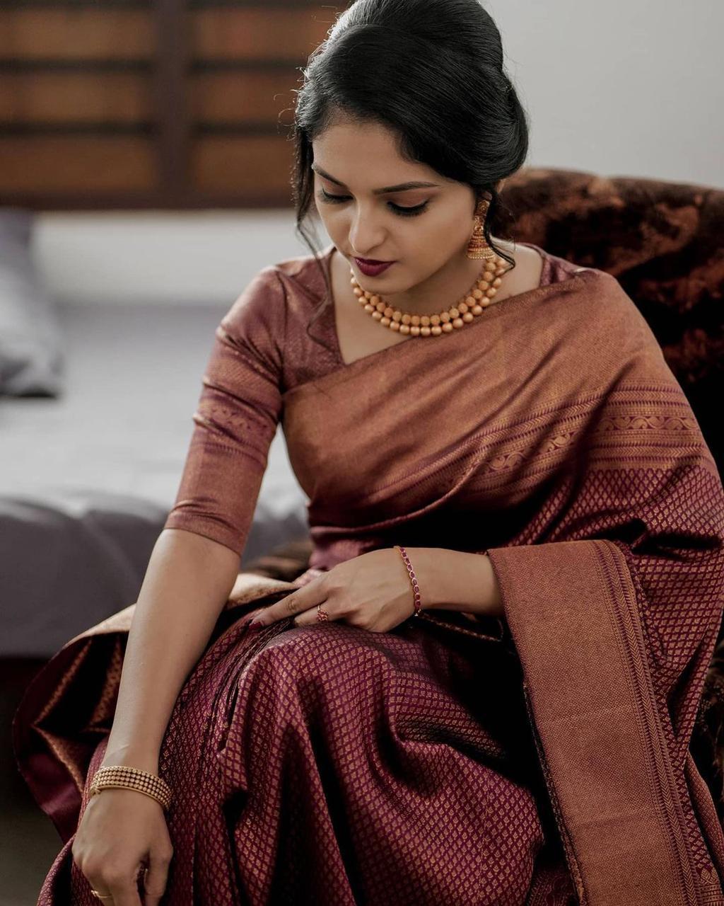 Mellifluous Maroon Soft Silk Saree With Demure Blouse Piece KP Main image