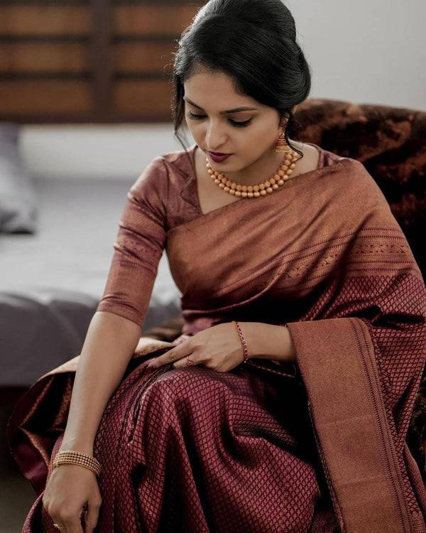 Mellifluous Maroon Soft Silk Saree With Demure Blouse Piece KP
