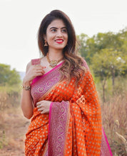 Load image into Gallery viewer, Incomparable Orange Soft Banarasi Silk Saree With Twirling Blouse Piece KP