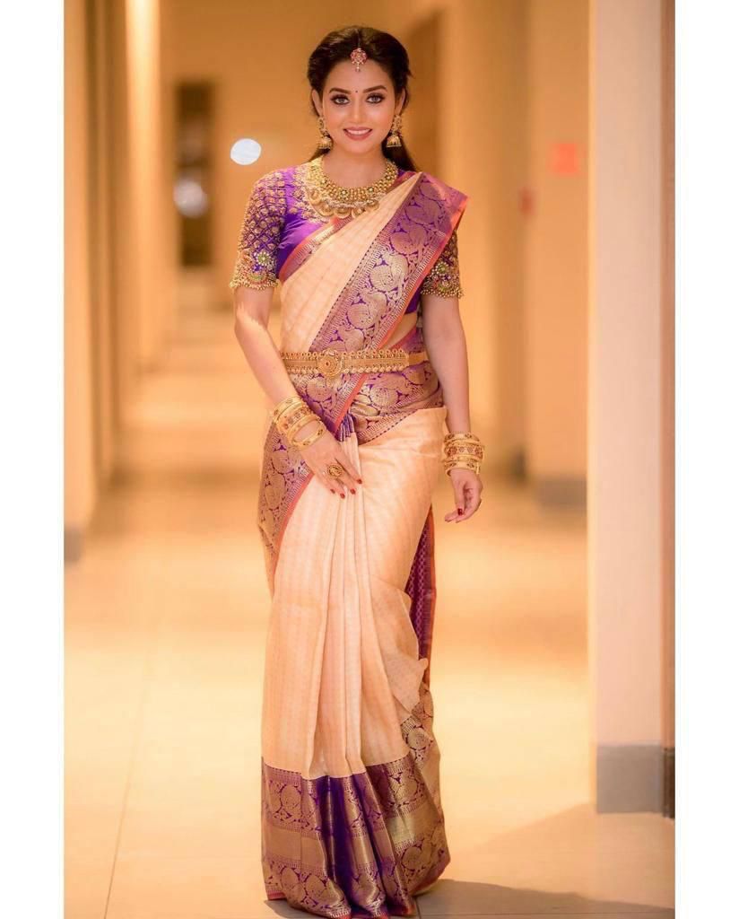 Purple Handloom Woven Silk Saree With Designer Blouse – Rushini