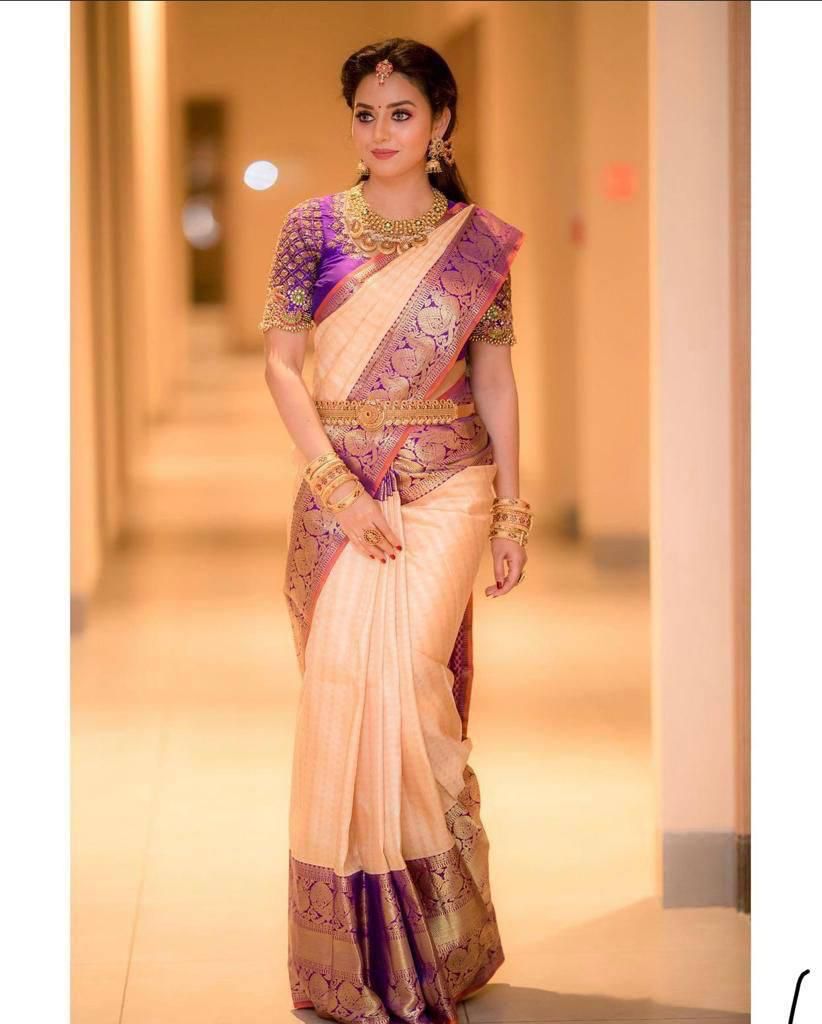 Groovy Peach Soft Silk Saree With Angelic Blouse Piece KP