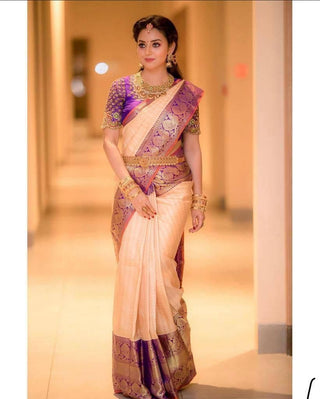 Groovy Peach Soft Silk Saree With Angelic Blouse Piece KP