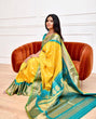 Load image into Gallery viewer, Glowing Yellow Soft Banarasi Silk Saree With Charming Blouse Piece KP