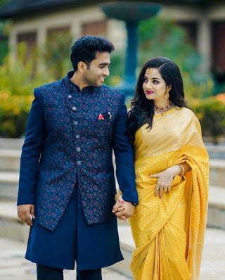 Glittering Yellow Soft Banarasi Silk Saree With Sensational Blouse Piece KP