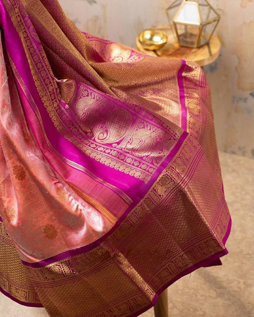 Fugacious Pink Soft Banarasi Silk Saree With Improbable Blouse Piece KP