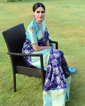 Load image into Gallery viewer, Extraordinary Blue Soft Banarsi Silk Saree With Glorious Blouse Piece KP