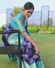 Load image into Gallery viewer, Extraordinary Blue Soft Banarsi Silk Saree With Glorious Blouse Piece KP