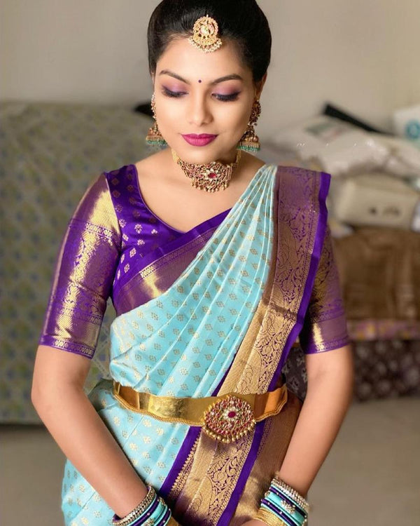 Extraordinary Firozi Soft Banarasi Silk Saree With Awesome Blouse Piece KP