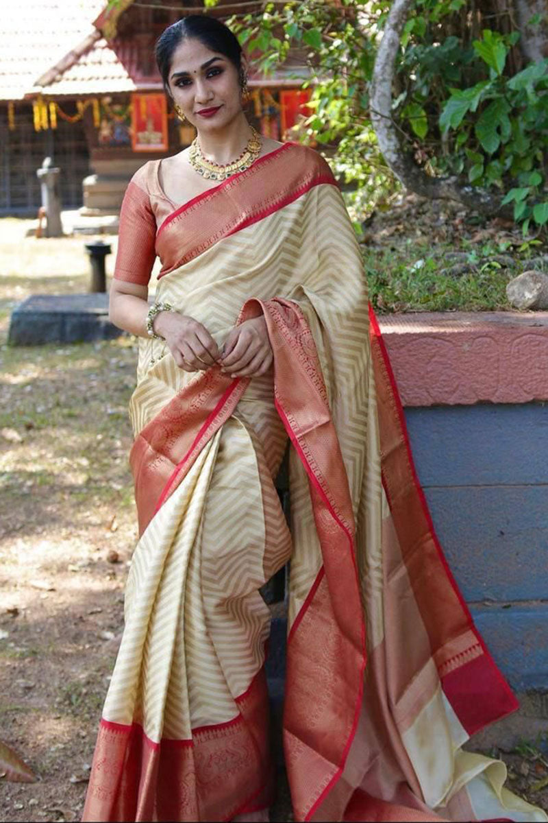 Excellent Beige Soft Silk Saree With Flaunt Blouse Piece KP Main image