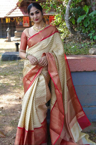 Excellent Beige Soft Silk Saree With Flaunt Blouse Piece KP