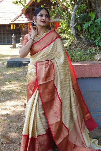 Excellent Beige Soft Silk Saree With Flaunt Blouse Piece KP