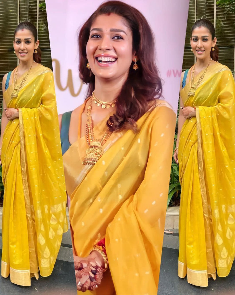Designer Yellow Soft Silk Saree with Phenomenal Blouse Piece KP