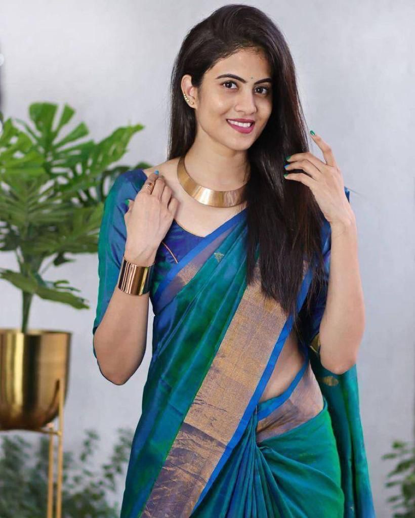 Designer Rama Soft Silk Saree with Invaluable Blouse Piece KP