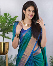 Load image into Gallery viewer, Designer Rama Soft Silk Saree with Invaluable Blouse Piece KP