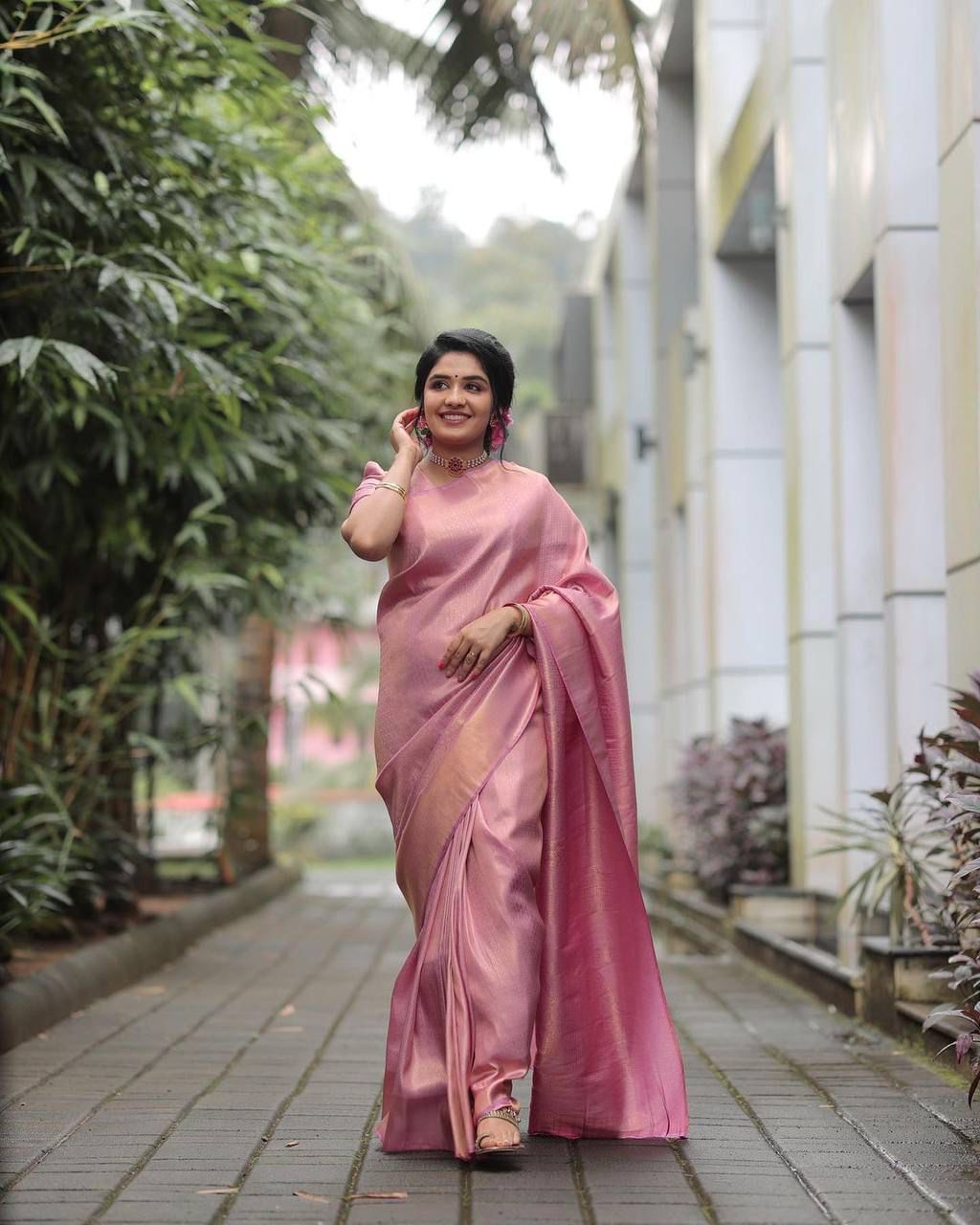 Bucolic Pink Soft Silk Saree With Forbearance Blouse Piece KP Main image