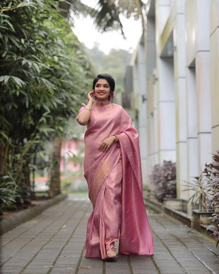 Bucolic Pink Soft Silk Saree With Forbearance Blouse Piece KP