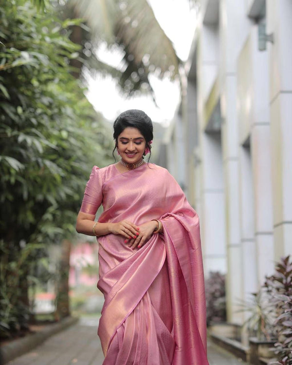 Bucolic Pink Soft Silk Saree With Forbearance Blouse Piece KP