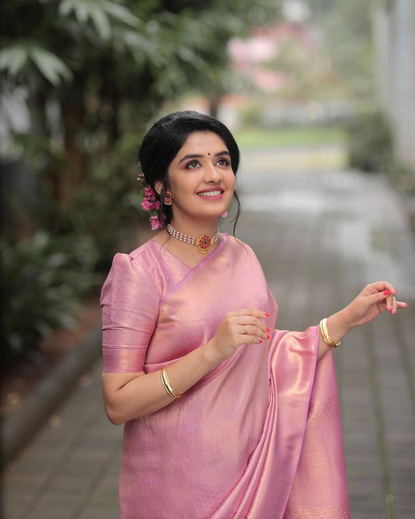 Bucolic Pink Soft Silk Saree With Forbearance Blouse Piece KP