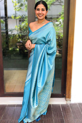 Admirable Firozi Soft Silk Saree With Excellent Blouse Piece KP
