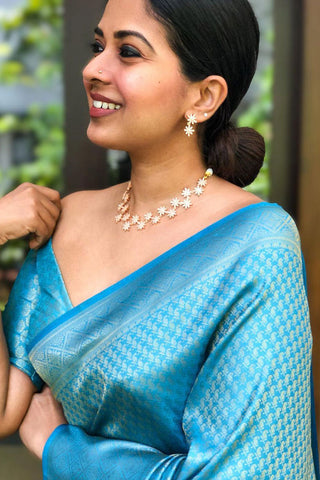 Admirable Firozi Soft Silk Saree With Excellent Blouse Piece KP