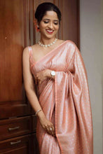 Load image into Gallery viewer, Sensational Peach Soft Kanjivaram Silk Saree With Skinny Blouse Piece KP
