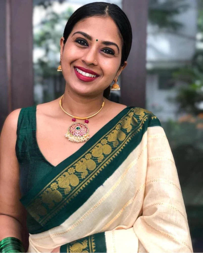 Unequalled Off White Soft Silk Saree With Angelic Blouse Piece Secondary image