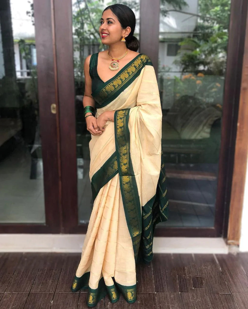 Unequalled Off White Soft Silk Saree With Angelic Blouse Piece KP