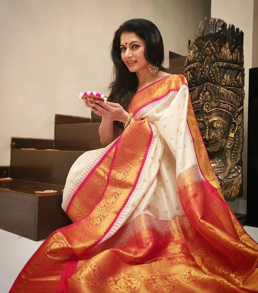 Admirable Beige Soft Banarasi Silk Saree With Unique Blouse Piece KP