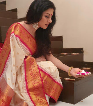 Admirable Beige Soft Banarasi Silk Saree With Unique Blouse Piece KP