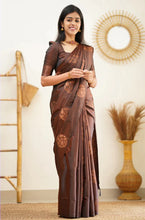 Load image into Gallery viewer, Vestigial Brown Soft Silk Saree With Confounding Blouse Piece KP