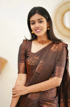 Load image into Gallery viewer, Vestigial Brown Soft Silk Saree With Confounding Blouse Piece KP
