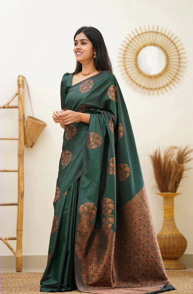 Seraglio Dark Green Soft Silk Saree With Enchanting Blouse Piece KP Main image