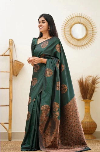Seraglio Dark Green Soft Silk Saree With Enchanting Blouse Piece KP
