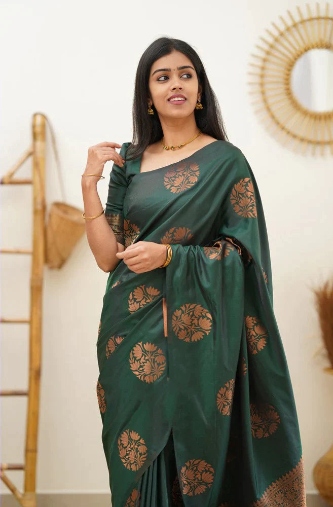 Seraglio Dark Green Soft Silk Saree With Enchanting Blouse Piece KP